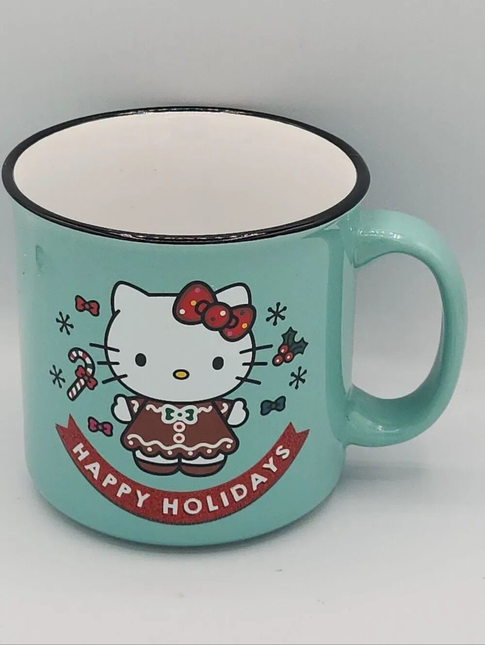 Hello Kitty gingerbread Happy Holidays green mug